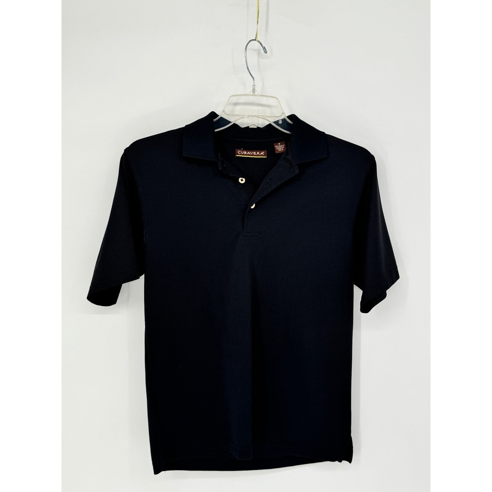 Cubavera Mens Black Textured Ribbed Short Sleeve Polo Shirt Size Small